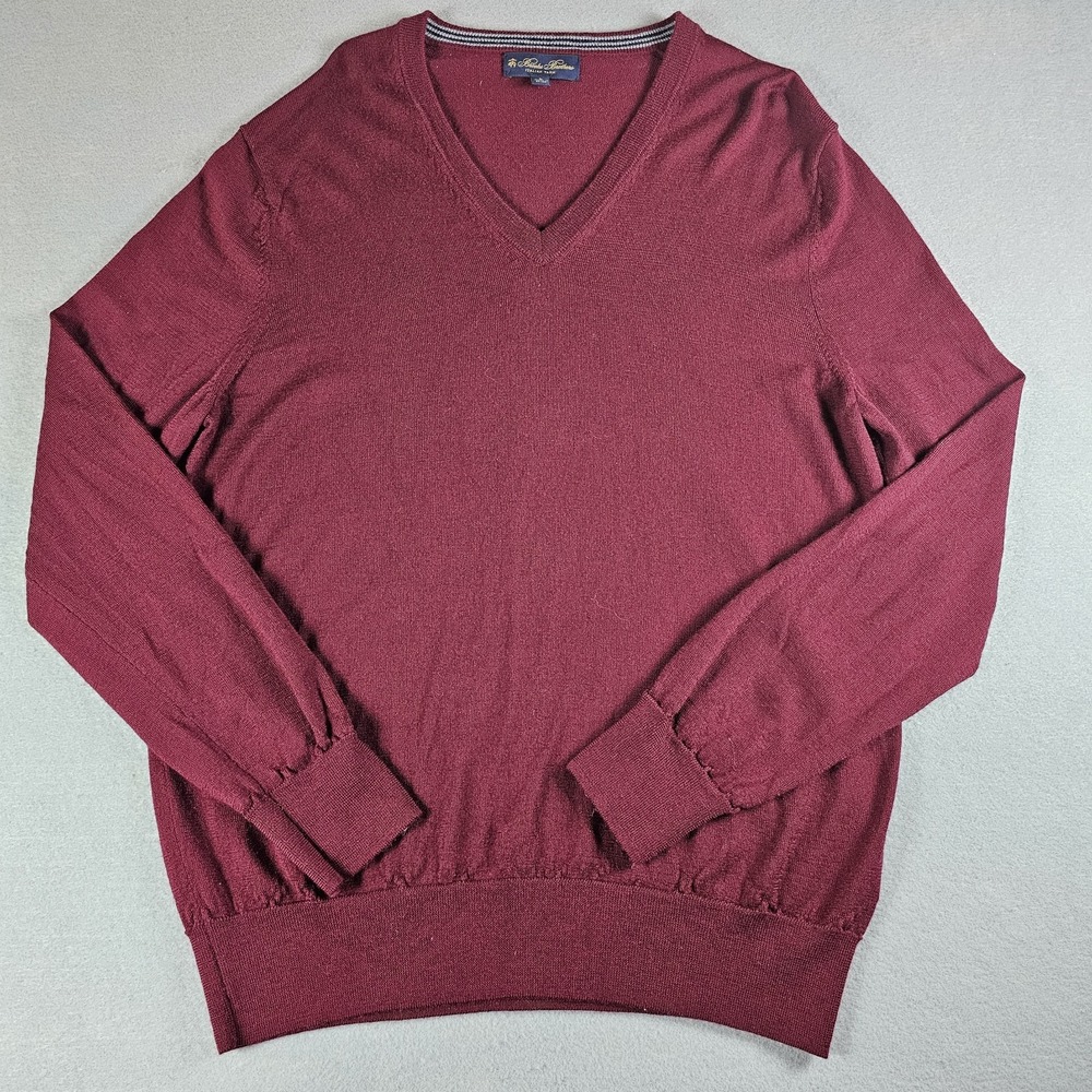Brooks Brothers 100% Merino Wool Sweater Mens Large Red V-Neck Italian Yarn